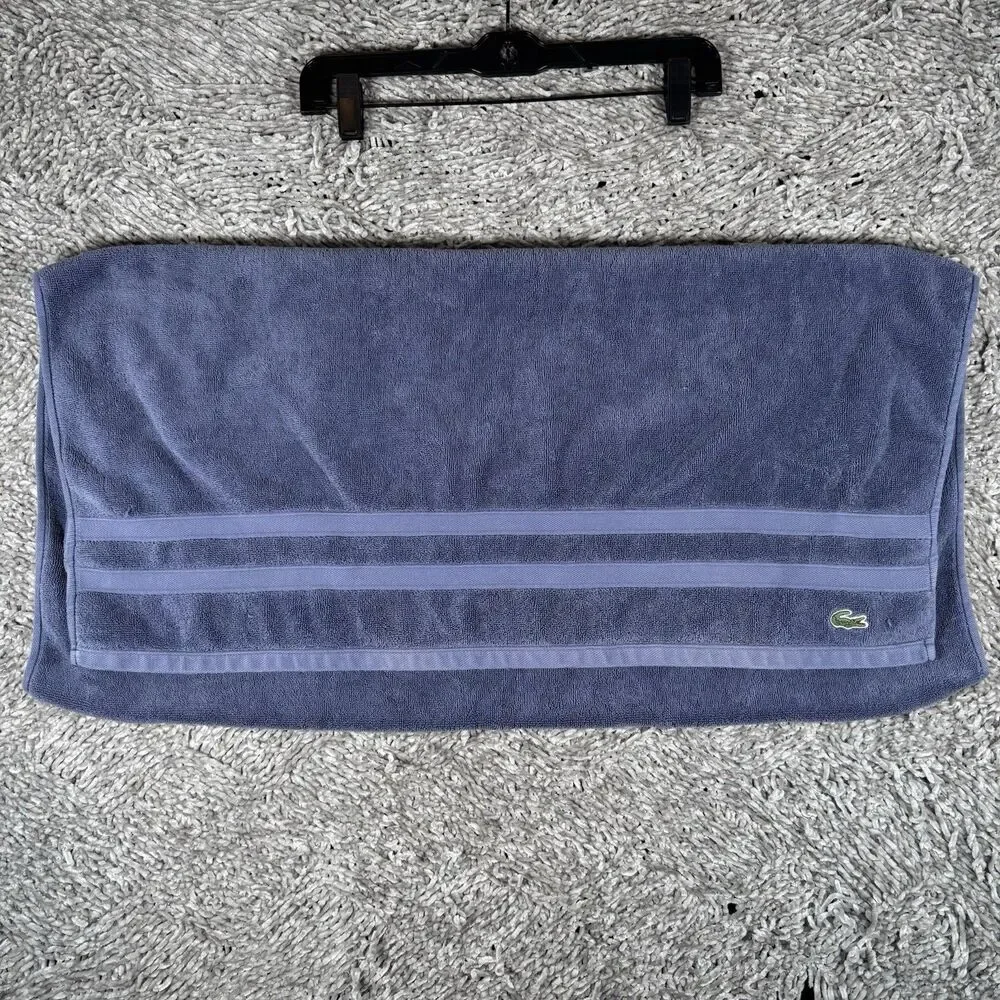 Lacoste Bath Towel Baby Blue Designer Shower Embroidered Logo Alligator